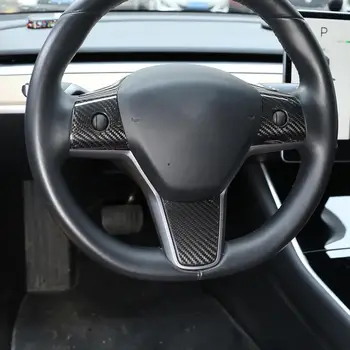 Pentru Tesla Model 3 Model Y 2017-2019 Real Fibra de Carbon Stralucitor/Mat Volan Masina butonul Capacul Panoului de Autocolante Accesorii Auto