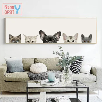 Kawaii Animale, Pisică, Câine Postere Si Printuri De Arta Panza Pictura Perete Imagine Banner Lung De 1 Bucata Moderne Acasă Decorare Camera Copilului