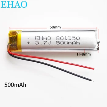 EHAO 801350 3.7 V 500mAh baterie Litiu Polimer LiPo Baterie Reîncărcabilă de Celule Pentru Mp3 bluetooth GPS PSP Difuzor camera Recorder mid
