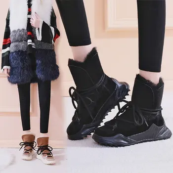Iarna Pantofi Platforma Ține de Cald Lână Cizme din Piele pentru Femei Cizme de Zăpadă Cizme Glezna Femeie Non-slip pentru Femei Adidași Botas Mujer
