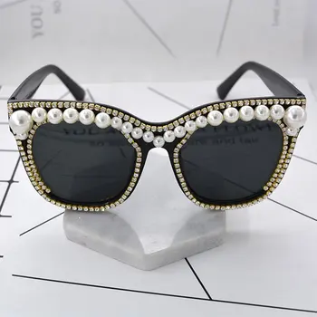 Vintage din Metal cu Perle Și Diamante de Mari dimensiuni Rama Fata Rotunda ochelari de Soare ochelari de Soare Moda Stras lux Diamant Rotund Ochelari de Soare