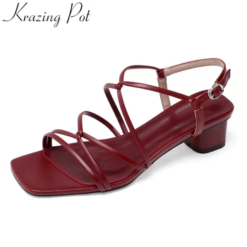 Krazing oală de vară stil simplu tânără uzura de zi cu zi de brand pantofi din piele peep toe med toc de înaltă calitate fierbinte sandale L35