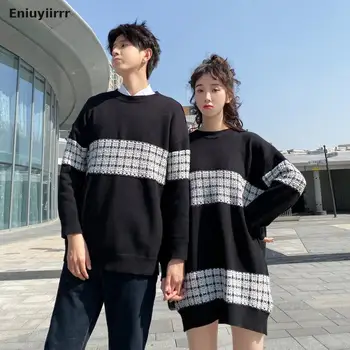 Crăciun cuplu pulover rochie Carouri tricotaje pentru îmbrăcăminte colegiu stil coreean iubitorii de femei arata haine de potrivire tinuta purta Drăguț