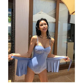 În Vânt Coreea 2020 Femei, Costume de baie, costume de Baie Albastru Captusit Push-Up Costum de Baie sexy Monokini Beachwear