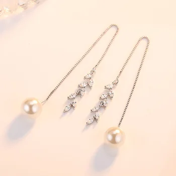 Argint 925 moda frunze de cristal pearl doamnelor mult stud cercei bijuterii femei sex feminin cadou de ziua de nastere