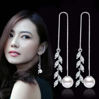 Argint 925 moda frunze de cristal pearl doamnelor mult stud cercei bijuterii femei sex feminin cadou de ziua de nastere