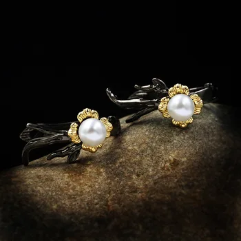 Moda De Lux Încrustat Floare Perla Cercei Argint 925 Cercei De Aur Negru Accesorii De Nunta Cadouri De Bijuterii Perla