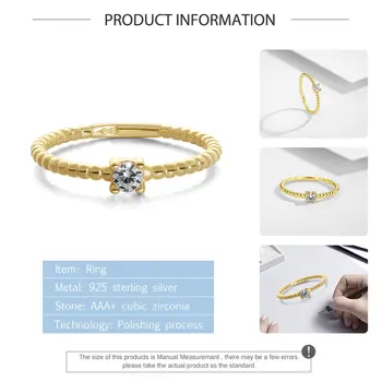 BELAWANG 2020 Nou Argint 925 Cristal CZ Inel Placat cu Aur 14K cu Margele Inel Pentru Femei Bijuterii de Nunta