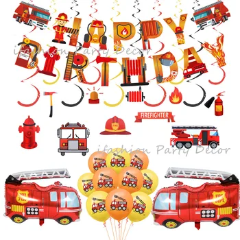 Camion De Foc Petrecere Temă De Decorare Partid De Constructii Pompier Motor De Foc Balon Ghirlanda Copii Băieți Consumabile Partid Ziua De Nastere