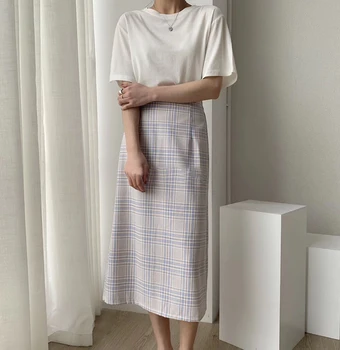 2021 Vintage Femeie Fuste Carouri Birou Doamnă Fustă Midi Cu Talie Înaltă Coreeană De Moda Streetwear
