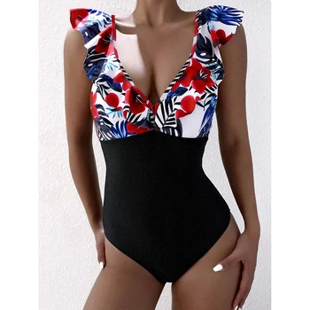 Sexy Zburli Florale Push Up Costume de baie Femei 2021-O singură Bucată de costume de Baie Costum de Baie o Femeie de Înot pentru Plaja Poarte Costume de baie Monokini
