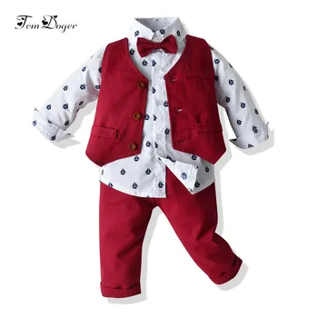 Tem Doger Băiat de Îmbrăcăminte Seturi Baby Boy Moda Haine Formale Copil Lega Costume Camasi+Vesta+Pantaloni 3PCS Haine Haine Copii 1-5 ANI