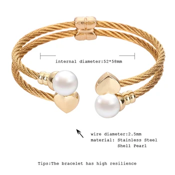 Chran 2 Rânduri de Cablu din Oțel Inoxidabil Brățări Bijuterii Placate cu Argint Rotund Shell Pearl Bratari pentru Femei