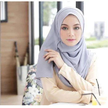 70*170CM Sifon Hijab Wrap Eșarfă Culoare Solidă Femeile Musulmane Dublu Loop Instant Turban Islamic Șaluri Abaya turc Văl