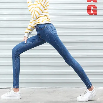 Plus Dimensiune Culoare Solidă Zgâriat Creion Blugi Femei Vintage Streetwear Skinny Denim Pantaloni Casual Slim Pantaloni Stil Coreean