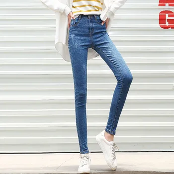 Plus Dimensiune Culoare Solidă Zgâriat Creion Blugi Femei Vintage Streetwear Skinny Denim Pantaloni Casual Slim Pantaloni Stil Coreean