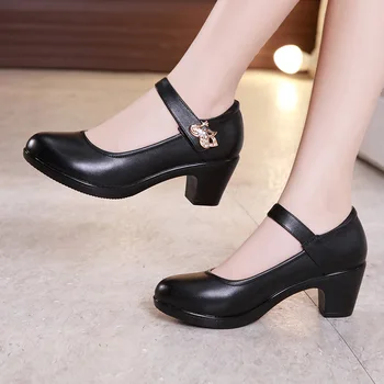 Dimensiunea 32-43 Confortabil la Mijlocul toc Alb Negru Pantofi Femei Rotund Toe Pantofi Rochie Clasic de Pantofi Femei