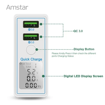 Amstar 36W Quick Charge 3.0 Dual USB Încărcător Adaptor Display Led QC 3.0 Travel Încărcător de Perete pentru iPhone, Samsung, Huawei, Xiaomi
