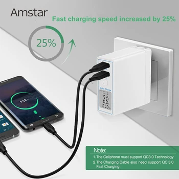 Amstar 36W Quick Charge 3.0 Dual USB Încărcător Adaptor Display Led QC 3.0 Travel Încărcător de Perete pentru iPhone, Samsung, Huawei, Xiaomi