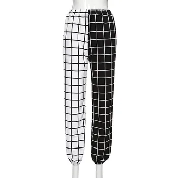 2021 Tablă de șah Casual Carouri Cargo Pantaloni de trening Femei Gothic Moda Streetwear Femela Talie Mare Mozaic Pantaloni pantaloni