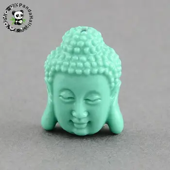 5pcs DIY Liber Imitat Piatra Margele pentru Bijuterii Constatări, Cap de Buddha, Aqua-marin, 28x20x11.5mm, Orificiu: 2mm