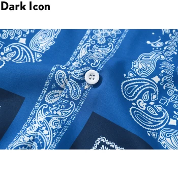 Întuneric Icon Albastru Bandană Camasa Barbati Guler de Turn-down Street Men ' s Cămașă cu Mâneci Lungi Casual Tricouri Om