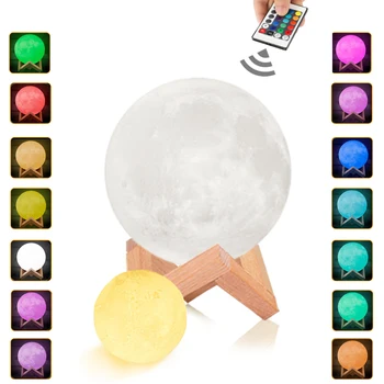 Luna Lampă de Imprimare 3D Lumina de Noapte Reîncărcabilă 16 Culori Schimba de la Distanță a CONDUS Lumini Luna Atingeți Comutatorul Pentru Decor Acasă pentru Copii Cadouri