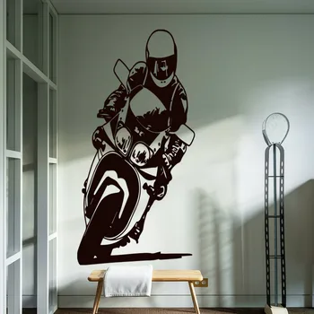 Rossi Motocross Racer Masina Decal DIY de Vinil de Perete Decal Autocolant Negru Artă Camera de zi Acasă Decalcomanii Windows Decorative de Imagine
