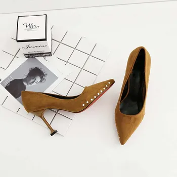 Femei Tocuri Pantofi De Brand Office Lady Casual Tocuri Subtiri De Mare Punct In Picioare Sexy Rochie De Petrecere Pantofi De Moda Nit Pompe 2020 Nou Toamna