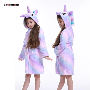 Noi Kigurumi Unicorn cu Gluga pentru Copii Halate de baie Copii curcubeu Halat de Baie Animal Pentru Fete Băiat Pijama, camasa de noapte, Pijamale Copii