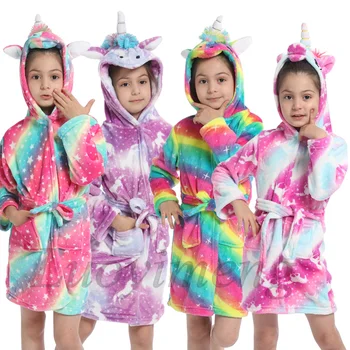 Noi Kigurumi Unicorn cu Gluga pentru Copii Halate de baie Copii curcubeu Halat de Baie Animal Pentru Fete Băiat Pijama, camasa de noapte, Pijamale Copii