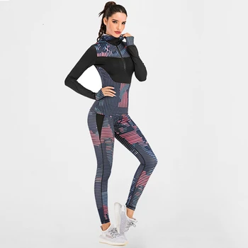 Femei Print Sport Topuri Silm Elastic cu Fermoar cu Gluga Yoga Top Sport în aer liber de Fitness Haine cu Maneca Lunga Sport T-shirt Pentru Femeie
