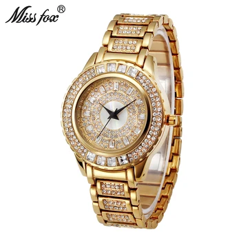 MISSFOX Ceas de sex Feminin Eleganc Diamant Colorat Geneva Gheață Ceasuri Femei de Moda de Lux Impermeabil Cuarț Ceas cele Mai Vândute în 2020