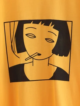 PUTEAI XHM coreea Moda Fata de Fumat Grunge Estetice T-Shirt Harajuku Drăguț Graphic Tee de Aur Topuri