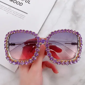 2020 Epocă Supradimensionate Piața Diamant Colorate ochelari de Soare Femei de Lux Cristal Moda Ochelari de Soare Pentru Femei Stras UV400