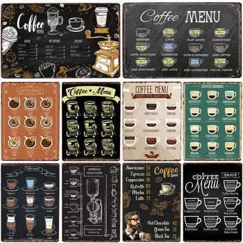 Cafea Meniu Cafenea Tin Semnul Vintage Din Metal Placa De Arta Decorativa Tablou Coffee Corner Pin Up Poster Bucătărie Restaurant Decor