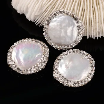 10pc Plat Rotund Perle Naturale cu Margele Polymer Clay Stras FloralWhite DIY Accesorii Bijuterii Constatare a Face Coliere