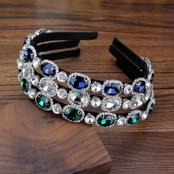 Noi Coreeană De Moda Stras Banda Bleumarin Clar Oval Verde De Cristal Și Diamante Bentițe Pentru Femei Petrecere De Lux De Păr Bijuterii