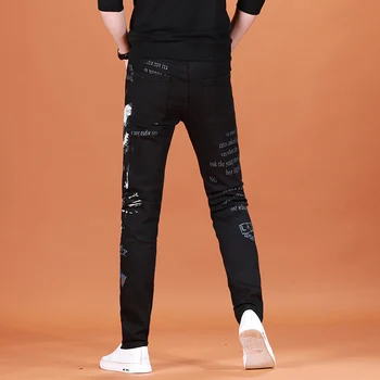 Eagle Tipărite Blugi 2020 Streetwear Bărbați Întinde Drept Pantaloni Negri