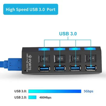 7 Port USB Expander USB 3.0 HUB USB 2.0 Port Splitter Converter mai Multe USB 3 Hab Utilizați Adaptorul de Alimentare USB 3.0 Hub cu Comutator