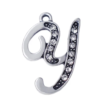 Cuvântul da acronim inițialele Y pandantiv din metal incrustate cu stras de cristal, alfabet a-Z farmec bijuterii handmade