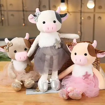 38cm Vacă Drăguț Jucărie de Pluș În Dantelă Fusta pentru Copii de Naștere sau de Crăciun Cadou de Umplere Copil de Dormit Confort Bovine Papusa