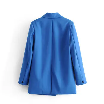 Primavara Toamna Femei Albastru-Negru De Birou Doamnelor Moda Blazer Lung Solid Sacouri Jachete Dintata Costum Topuri Femme Îmbrăcăminte Exterioară Strat