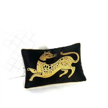 Aur De Lux Clasic Negru Broderie Leopard Față De Pernă De Pernă Față De Pernă Decorative Acasă Canapea Perne Scaun