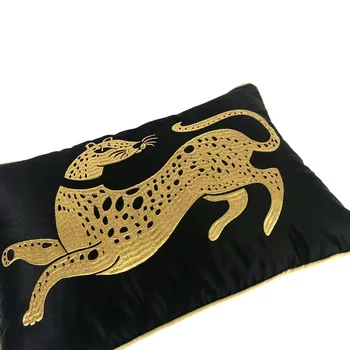 Aur De Lux Clasic Negru Broderie Leopard Față De Pernă De Pernă Față De Pernă Decorative Acasă Canapea Perne Scaun