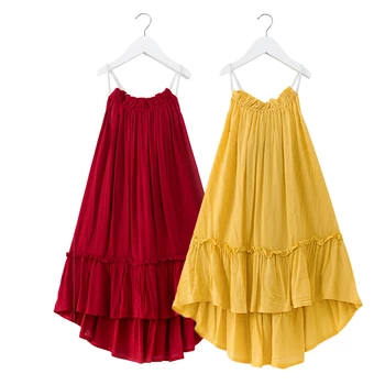 6-14 ani fete mari haine șifon rochie de seara 2019 bumbac de vară șifon roșu galben casual plaja adolescente coadă de pește rochie