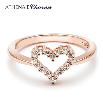 ATHENAIE Real Argint 925 Culoare Rose Gold Clar CZ Spumante Inima Inel pentru Femei Fata de Nunta, Bijuterii Deget