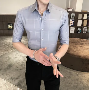 Stil britanic Vara Office Camasi pentru Barbati de Moda 2020 Jumătate Maneca Barbati Camasi Carouri Slim Fit de Afaceri Formal Wear Bluza Barbati