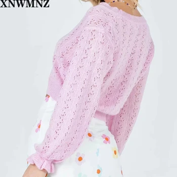 XNWMNZ za femei de Moda de Primăvară de Toamnă Gol Afară Pulover Cardigan Doamnelor Roz Dulce V Gât Pulovere Femei Casual Pulover Tricot