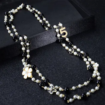 Pandantive lungi stratificat Camellia colier de perle collares de moda scrisoare Numărul 5 flori de partid bijuterii